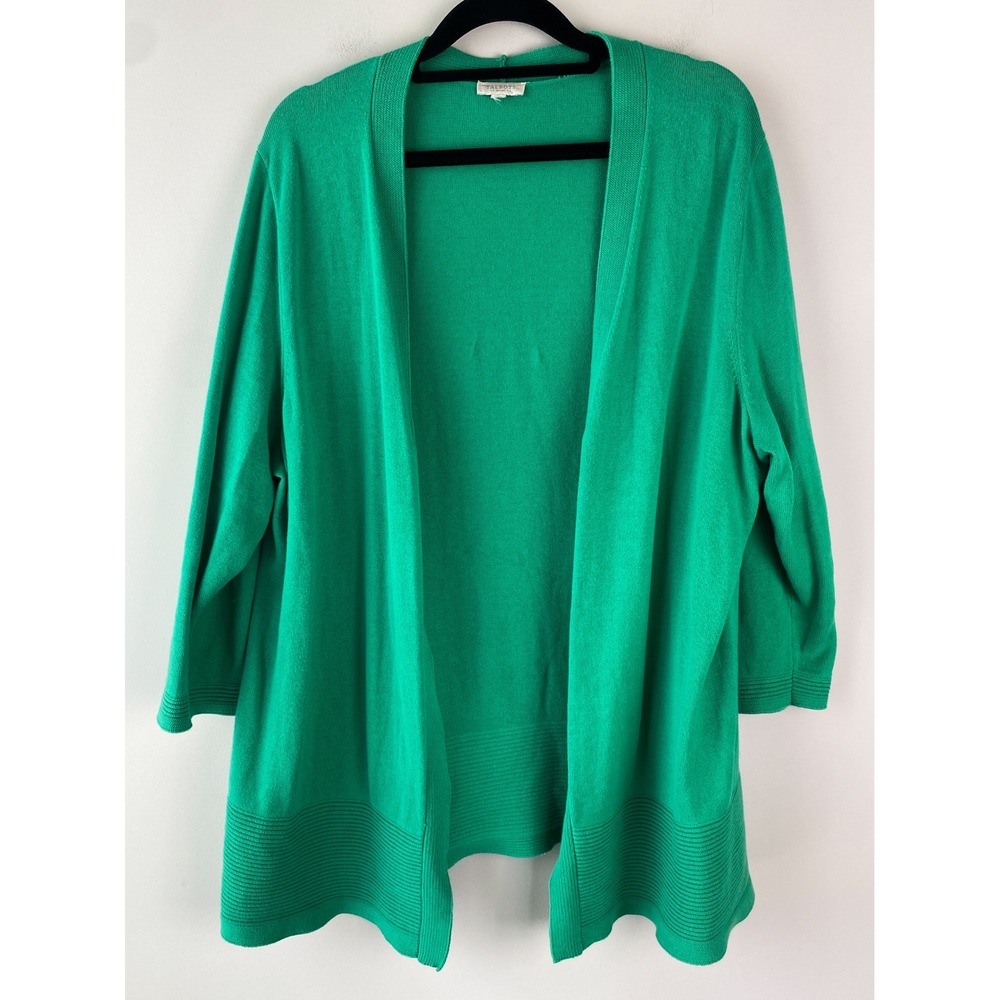 Talbots Womens Open Front Cardigan‎ XL Kelly Green 3/4 Sleeve Lightweight Spring